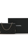 Lambskin Quilted Book Wallet On Chain WOC Black