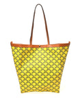 Triomphe Canvas Calfskin Medium Flat Shopper Tote Yellow Navy