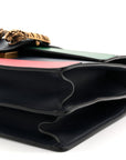 Moon Calfskin Web Medium Dionysus Bamboo Top Handle Bag Black Bright Evergreen Hibiscus Red