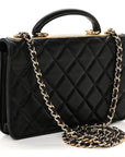 Lambskin Quilted Top Handle Trendy CC Wallet On Chain WOC Black