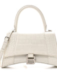 Calfskin Crocodile Embossed Small Hourglass Top Handle Bag White