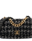 Tweed Quilted Large CHNL 19 Flap Black Silver Ecru