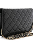 Lambskin Quilted Golden Class Wallet on Chain WOC Black