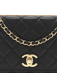 Lambskin Quilted Trendy CC Wallet On Chain WOC Black