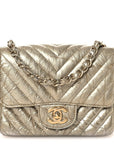 Metallic Crumpled Calfskin Chevron Quilted Mini Square Flap Gold