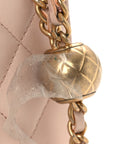 Lambskin Quilted CC Pearl Crush Wallet on Chain WOC Light Pink