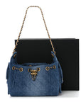 Washed Denim Quilted Mini CHNL 25 Handbag Blue