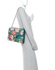Calfskin Blooms Print Medium Dionysus Shoulder Bag Bright Emerald Multicolor