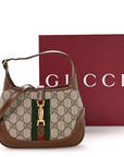 GG Supreme Monogram Azalea Calfskin Web Mini Jackie 1961 Hobo Beige Ebony Brown Sugar