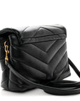 Calfskin Y Quilted Monogram Toy Loulou Crossbody Bag Black
