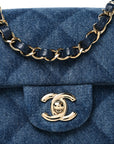 Printed Denim Quilted Mini Rectangular Flap Dark Blue