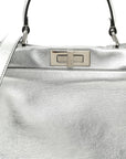 Vitello Catalan Mirror Medium Peekaboo Iconic Satchel Argento