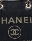 Lurex Canvas Mini Deauville Tote Navy Blue Gold