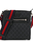 GG Supreme Monogram Web Small Flat Messenger Bag Black Grey