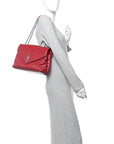 Calfskin Y Quilted Monogram Medium Loulou Chain Satchel Lipstick Red