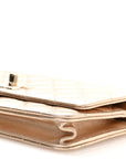 Metallic Lambskin Quilted Trendy CC Wallet On Chain WOC Gold