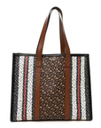 E-Canvas Monogram Stripe Book Tote Black Bridle Brown