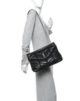 Lambskin Quilted Medium Loulou Puffer Monogram Chain Satchel Black