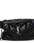 Lambskin Quilted Medium Loulou Puffer Monogram Chain Satchel Black