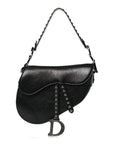 Shiny Crinkled Calfskin Studded Saddle Bag Black