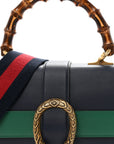Moon Calfskin Bamboo Web Medium Dionysus Top Handle Bag Blue Emerald Hibiscus Red