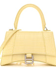 Calfskin Crocodile Embossed Small Hourglass Top Handle Bag Pale Yellow
