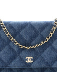 Denim Printed Wallet On Chain WOC Dark Blue