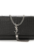 Calfskin Crocodile Embossed Medium Classic Monogram Kate Tassel Satchel Storm
