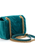 Velvet Matelasse Mini GG Marmont Shoulder Bag Pavone Cyan