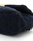 Tweed Quilted Large CHNL 19 Flap Navy Blue