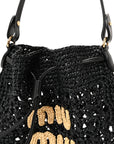 Raffia Crochet Drawstring Pouch Black Naturale