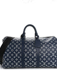 Calfskin Shadow Monogram Keepall Bandouliere 50 Ink Blue White