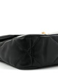 Shiny Goatskin Quilted Medium CHNL 19 Flap Black