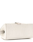 Calfskin Crocodile Embossed Small Hourglass Top Handle Bag White