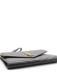 Grain De Poudre Matelasse Chevron Monogram Envelope Clutch Black
