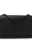 Lambskin Quilted Trendy CC Wallet On Chain WOC So Black