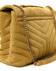 Suede Y Quilted Monogram Medium Loulou Chain Satchel Chartreuse