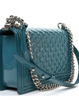 Patent Calfskin Quilted New Medium Plexiglass Boy Flap Turquoise