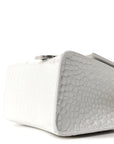 Shiny Calfskin Crocodile Embossed Small Hourglass Top Handle Bag White