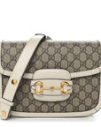 GG Supreme Monogram Horsebit 1955 Shoulder Bag Beige Mystic White