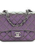 Iridescent Lambskin Quilted Mini Square Flap Dark Purple