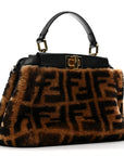 Shearling Nappa Macro FF 1974 Mini Peekaboo Iconic Satchel Tobacco Black