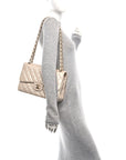 Iridescent Caviar Quilted Jumbo Double Flap Beige