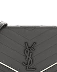 Grain De Poudre Matelasse Chevron Monogram Envelope Chain Wallet Asphalt White