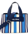 Canapa Vitello Striped Small Tote Turchese