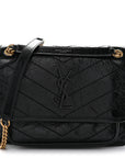 Crinkled Lambskin Matelasse Monogram Baby Niki Chain Satchel Black