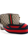 GG Supreme Monogram Textured Dollar Calfskin Web Ophidia Wristlet Shoulder Bag Beige Ebony New Acero