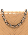 Patent Calfskin Chevron Quilted Wallet On Chain WOC Beige