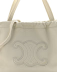 Calfskin Cuir Small Triomphe Cabas Drawstring White
