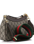 GG Supreme Monogram Textured Dollar Calfskin Web Small Ophidia GG Handbag Beige Ebony New Acero